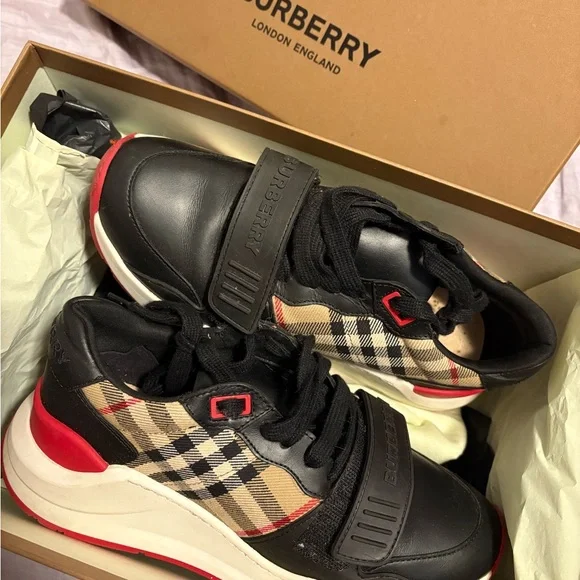 Burberry Woman Black and Tan Athletic Shoes with Red Accents Burberry | Shoes | Burberry Sneakers Alf Salmond Snk | Poshmark main image 3